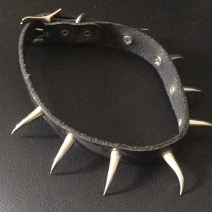 Black leather spiked collar fetish Halloween costume choker